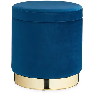 Relaxdays Samthocker mit Stauraum, blau Dunkelblau,Gold