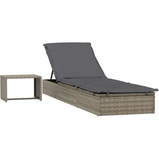 vidaXL Sonnenliege 1 Stk. mit Tisch Grau Poly Rattan - Grau
