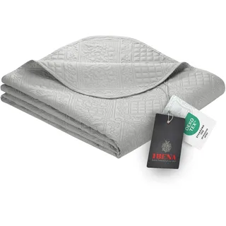 Ibena Nancy Tagesdecke 220x250 cm - modernes Muster, maschinenwaschbar, einfarbiger Bettüberwurf hellgrau Ornamentemuster