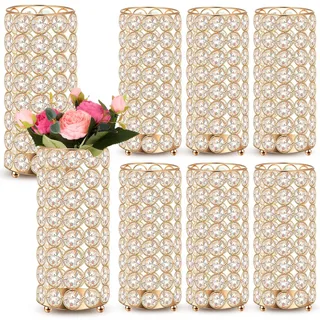 Dandat 8 Stück Kristall-Blumenvasen, 20 x 8,2 x 8,2 cm, Kristall-dekorative Blumenvase, glitzernder Kerzenhalter, hohe Vasen für Tafelaufsätze, Zylinderbodenvasen für Hochzeit, Party, Veranstaltung,