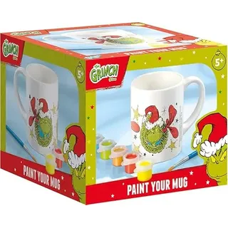 GRINCH Tasse zum Bemalen – DIY Porzellantasse mit Ausmalmotiv | Inkl. 5 Farben & Pinsel | Kreatives Geschenk für Kinder Fans zu Weihnachten, grün