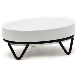 Sadena Seifenschale , Schwarz, Weiß , Metall, Keramik , 12.5x8x5 cm , Badaccessoires, Seifenschalen