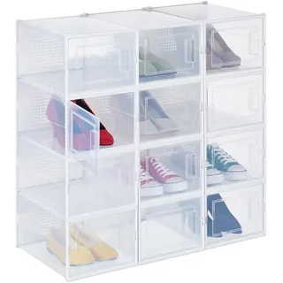 Relaxdays Schuhbox 40,5 x 27,5 x 19,5 cm 12-tlg. transparent