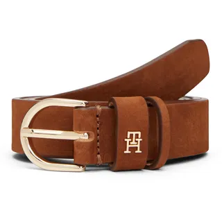 Ledergürtel TOMMY HILFIGER "ESSENTIAL EFFORTLESS NUBUCK", Damen, Gr. 120, cognac, Rindsleder, Gürtel Ledergürtel, 3,5 cm, samtartig, leicht angeraut