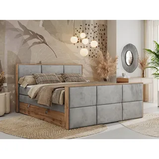 MKS Meble Doppelbett, Boxspringbett ALBERO 2 KING DUO mit zwei 7 Härtezonen Multipocket-Matratzen, genähtes Kopfteil und Front, Bettkästen - 120... - Hellgrau