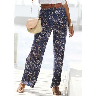 Jerseyhose VIVANCE "mit locker-luftigem Bein", Damen, Gr. 42, N-Gr, bunt (blau, rosé bedruckt), Jersey, Obermaterial: 100% Viskose, bedruckt, figurumspielend bodenlang, Hosen Jerseyhose, mit Alloverdruck, bequeme Sommerhose in weiter Form, Strandhose, Topseller