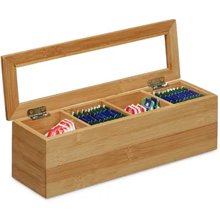 Relaxdays Tee-Box Bambus 9 x 30 x 9 cm 4-tlg. natur