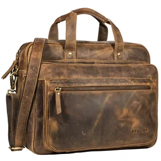 STILORD Herren-Businesstasche aus Leder braun - große 15,6 Zoll Laptoptasche - Männer-Aktentasche - Vintage Umhängetasche aus Rindsleder 'Walt'