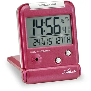 Atlanta Funkwecker Digital LCD-Anzeige Reisewecker mit Klappe Temperatur - 1806/1 (Rot)