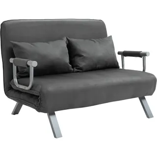 2-Sitzer Schlafsofa mit Armlehne 65x69x80cm 3-in-1 Schlafsessel, Gästebett, Klappmatratze, WildKunstleder, Grau