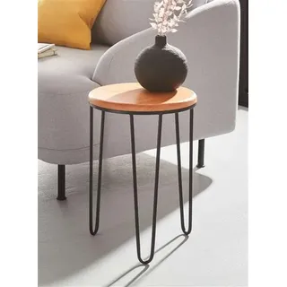 Beistelltisch "Retro" aus Metall, schwarz & Tischplatte aus Holz, Ø 33x46 cm, Wohnzimmertisch, Pflanzentisch, Blumentisch - Schwarz