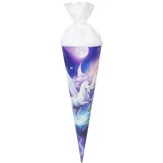 Goldbuch 93 152 Geschwistertüte Diana, Schultüte mit Einhorn-Motiv, Lackkarton, Geschenkverpackung mit weißem Filzverschluss (ohne Verschlussband), Zuckertüte rund, Länge 35 cm, Ø 11,5 cm, Blau