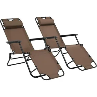 Klappbare Gartenliege 2er Set mit Fußablage Braun für Terrasse Balkon und Strand, wetterfeste Rollliege, Verstellbarer Liegestuhl, leichtes Faltdesign, ideal zum Relaxen im Outdoor Bereich - Braun