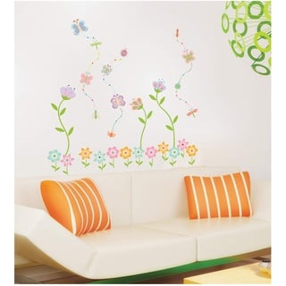 Ambiance Sticker Wandaufkleber-Dekorationsklebstoffe Gartenblumen und Schmetterlinge Wandtattoo für Baby, Kinderzimmer und Wohnzimmer - H70 x L50 cm