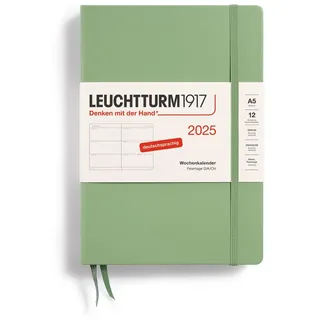 Leuchtturm1917 370545 Wochenkalender 2025, Medium A5 Hardcover - 12-Monats-Planer, 80 g, liniert - Salbei