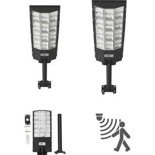 SucceBuy Solar Straßenlaterne 450000LM, 8000W Straßenlampe, LED-Solarleuchte mit Dämmerungssensor und Bewegungsmelder, IP67 wasserdichte Außenbeleuchtung für Einfahrt und Hof, 2er-Set