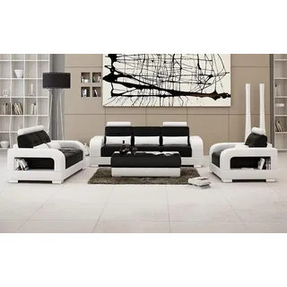 Sofagarnitur 3+2 Garnitur Design Modern Ledersofa JVmoebel - Schwarz