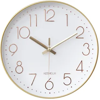 HZDHCLH Funk Wanduhr 30 cm Lautlose Wanduhr Ohne Tickgeräusche, Moderne Batteriebetriebene Uhr für Zuhause, Küche, Wohnzimmer, Büro, Wanddekoration(Rosegold Weiß)