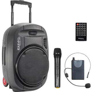 Ibiza PORT12UHF-MKII - IBIZA - Tragbarer Lautsprecher 12"/700W MAX mit 2 Mikrofonen (UHF), Fernbedienung und Schutzhülle - Bluetooth, USB, SD - 5-7 Std. Wiedergabezeit.
