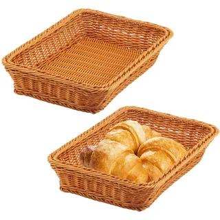 CHUIFAI 2 Stück Brotkorb Geflochten Rechteckig, 35x25x7,5cm Poly Weidenkorb Brotkorb Geflochten Weide, Restaurant Servierkorb Brötchenkorb Rattan für Brot, Obst