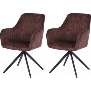 MCW 2er-Set Esszimmerstuhl L79 Drehbar Auto-Return Samt Wildleder-Optik Terrakotta-Braun