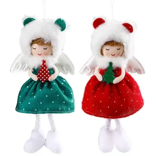 ISAKEN Weihnachten Engel Anhänger, 2 Stück Niedlich Plüsch Figuren Anhänger Puppe Hängende Dekoration Weihnachtsengel Weihnachtsbaumschmuck Weihnachtsdeko für Weihnachten Tisch Weihnachtsbaum Dekor