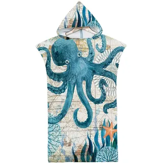 Rowjoy Badeponcho Kinder, Ozean Tier Drucken Strandtuch, Mikrofaser Bademantel, Schnell Trocknend für Kleinkind 2-8 Jahre Alt (H2-75X65cm)