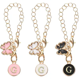 QUARKZMAN 3 Stück G Buchstaben Anhänger Accessoires für Becher mit Griff, Herzform Schmetterling Initial Name ID Personalisierter Griff Buchstabenanhänger, Schwarz, Weiß, Rosa