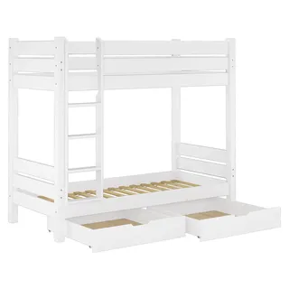 Etagenbett für Erwachsene weiß 100x200 Nische 100 teilbar Zubehör wählbar V-60.16-10WT100Rollrost und Doppelbettkasten inkl. - Weiß