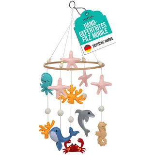 wortek Mobile Baby Mobile Babybett Mobile Wickeltisch - mit Ozean Tiere aus Filz - Baby Mobile für Bett Baby Windspiel zum Aufhängen - Babymobile Bettglocke Babyzimmer Deko Junge und Mädchen