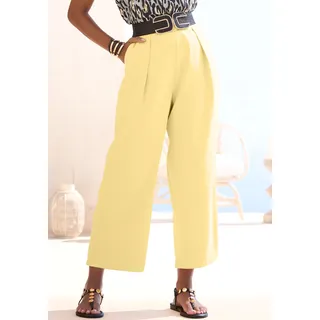 7/8-Hose LASCANA "mit modischen Bundfalten und weitem, luftigem Bein", Damen, Gr. 44, N-Gr, gelb (hellgelb), Web, Obermaterial: 100% Polyester, unifarben, figurumspielend 7/8-Länge, Hosen 7/8-Hose, sommerlich elegante Schlupfhose aus Webware, Culotte, Topseller