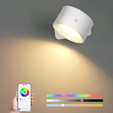 Lightsjoy LED Wandleuchte Innen mit Akku Kabellos Weiß Wandlampe Dimmbar,App und Touch Control 360° Drehbar Wandlicht RGB 3 Farbtemperaturen für Wohnzimmer,Schlafzimmer,Flur und Treppenhaus