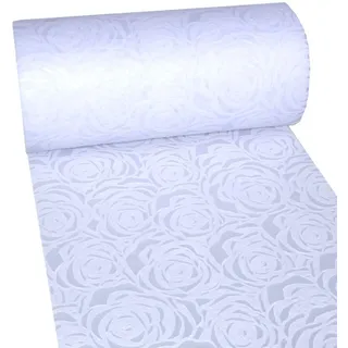 Dekoflor Tischband Tischläufer Tischdeko einzigartiges Rosen Design (Wasserfest, Lotuseffekt, samtige Oberfläche, 25 m Rolle, 30 cm Breite, 100% Nylon), Weiß