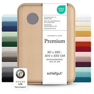 schlafgut Premium Spannbettlaken 120x200 cm Bio-Baumwolle, Grey Mid | Bettlaken, Spannbetttuch 130x200, 130x220 cm, Grau, Mako Zwirn-Jersey 220 g/m2, bis 35 cm Steg, blickdicht, Made in Green