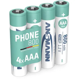 Ansmann 4X Telefon Akku AAA Micro NiMH - Wiederaufladbare Batterien 800mAh | Wiederaufladbare Akkubatterien für Telefon, Fritzbox, Gigaset und AVM. 1,2V Accu Set ideal für Seniorentelefon & Babyphone.