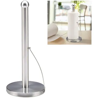 Relaxdays Küchenrollenhalter stehend, gebürsteter Edelstahl, Papierrollenhalter für die Küche, HxD: 35 x 15 cm, silber, 10030705