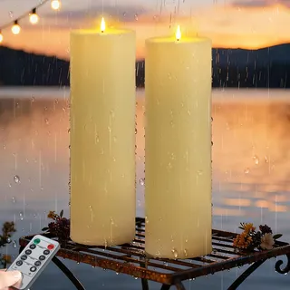 Ketom 2 Stück LED Kerzen mit Timerfunktion, D10 x H35 cm LED Kerzen Flackernde Flamme mit Fernbedienung, Wasserdichte Batterie Dekorative Kerze Outdoor Groß für Weihnachten, Ohne Batterien