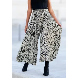 Hosenrock LASCANA, Damen, Gr. 36, beige (creme, schwarz bedruckt), Web, Obermaterial: 100% Polyester, bedruckt, figurumspielend knöchelfrei, Röcke Hosenrock, mit grafischem Alloverdruck, Culotte, extraweites Bein