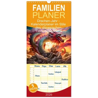 Calvendo Familienplaner 2026 - Drachen-Jahr - Kalenderplaner im Stile des chinesischen Tierkreiszeichens mit 5 Spalten (Wandkalender, 21 cm x 45 cm), ... Tierkreiszeichen (CALVENDO Erotik)