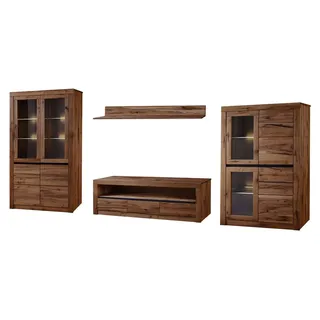 MASSIVMOEBEL24.DE Wohnwand Wild-/Zerreiche tabacco brown massiv geölt Wuchsrisse MONTREUX #902 - Braun