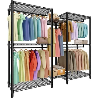 GarveeLife Kleiderständer Offen Bis 850 kg Freistehende Kleiderstange Stabiler Kleiderschrank Mit Höhenverstellbaren Einlegeböden Kleiderbügel Für Schlafzimmer & Flur 195 * 45 * 195 cm