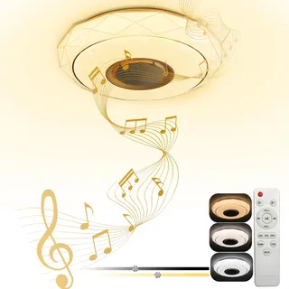 EXTRASTAR LED Musik Deckenleuchte 48W, 4700LM Dimmbar Deckenlampe 3000K-6500K, LED Lampen Deckenlampen mit Bluetooth Lautsprecher, Wasserdichte Deckenlampe für Badezimmer Schlafzimmer Wohnzimmer