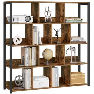 eSituro Standregal Regal stehend, Bücherregal mit 4 Ebenen, Bücherschrank Aufbewahrungsregal Küchenregal Eckregal, Standregal mit Kippsicherungen, aus Metall, 120x30x120 cm, Schwarz Rustikales Braun