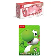 Nintendo Switch Lite, Standard, Koralle + Nintendo eShop Card | 25 EUR Guthaben | Download Code
