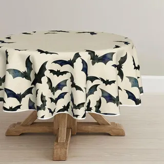 Artoid Mode Fledermaus Halloween Tischdecke Rund 140 cm, Saisonnal Fleckschutz Tischwäsche Küche Dekoration Party Dekor