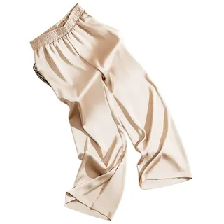 Wide Leg Hose Damen, Damen-Satin-Hose Mit Weitem Bein Modische Schlichte Elastische Palazzo-Hose Mit Hoher Taille Elegante Locker Geschnittene Hose Lässige Bürohose Straight Leg Pants Bottoms