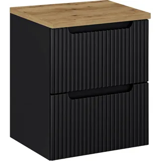 Waschtisch-Unterschrank 50cm, in schwarz mit Eiche, NEWPORT-56-BLACK - Schwarz