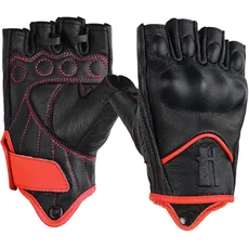 Harssidanzar Damen Fingerlose Motorradhandschuhe,Harter Knuckle Schutz Reiten Motorradfahrer Racing Motorradhandschuh KL022EU,Schwarz Rot,Größe M