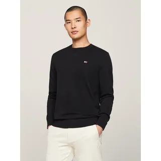 Rundhalspullover TOMMY JEANS "TJM SLIM ESSENTIAL LIGHT SWEATER", Herren, Gr. 3XL, schwarz, Strick, Obermaterial: 100% Baumwolle, Rundhals, Pullover Rundhalspullover, mit Flag-Patch