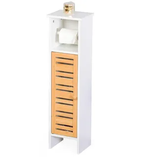 Relaxdays Toilettenpapierhalter Weiß Natur stehend 3 Ablagen , Multicolor , Holzwerkstoff, Holz , 21x78x17 cm , Badezimmer, Badmöbel, Midischränke